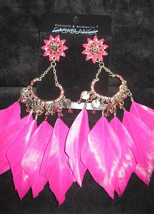 Серьги перья камни длинные casablanca новые