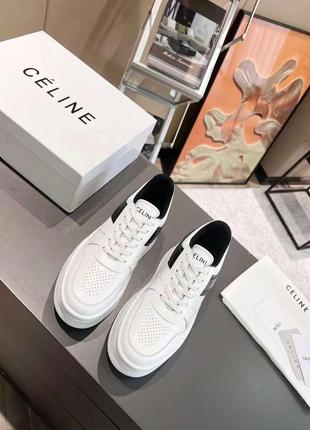 Кеды  в стилі  celine из натуральной кожи на платформе белые с черным5 фото