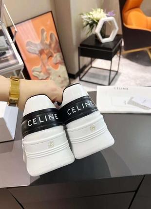 Кеды  в стилі  celine из натуральной кожи на платформе белые с черным2 фото