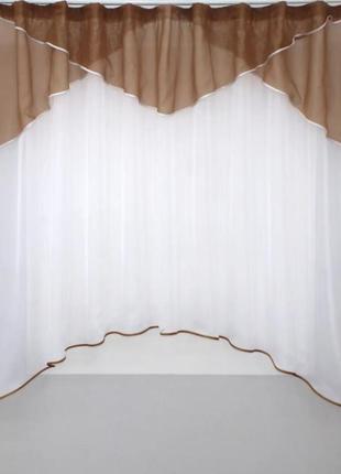 Тюль арка на кухню, балкон (270х170см) однотонна. колір молочний з коричневим