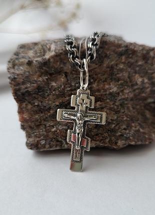 Серебряный прямой крест крестик с распятием серебро 925 пробы  черненный 3743ч 1.70г