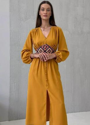 Красивое платье миди с "вышитым" поясом в этно стиле 50 размеры разные цвета