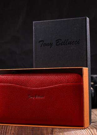 Яскраве жіноче портмоне на блискавці з натуральної шкіри tony bellucci 21972 червоний8 фото