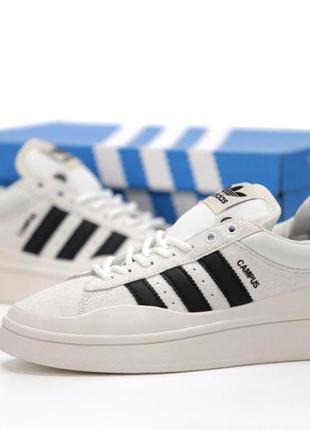 Білі кросівки з чорними смужками adidas campus white (адідас кампус  замшеві класичні чоловічі та жіночі )