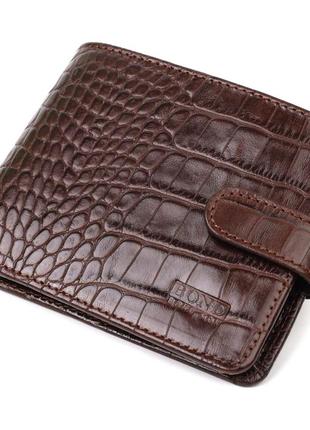 Чоловічий гаманець із натуральної шкіри з тисненням під крокодила bond 21991 коричневий