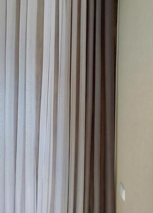 Тюль 3-х цветная, из королевской сеточки и белого бамбука, на одной тесьме