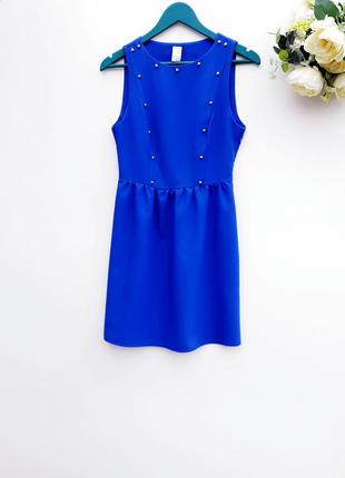 Красивое синее платье миди сарафан синее платье
