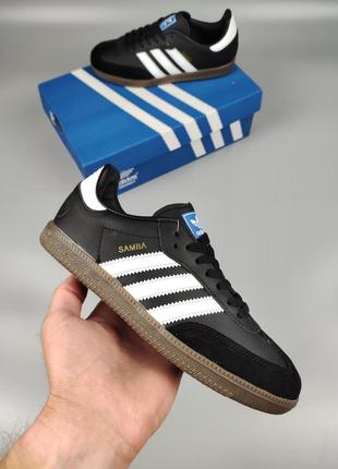 Кроссовки женские подростковые adidas samba vegan black white3 фото