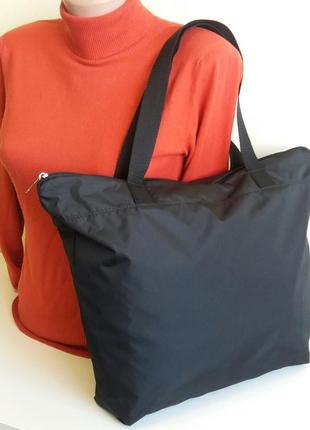 Шоппер торба екосумка сумка тонка невелика чорна тканинна на блискавці легка