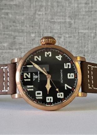 Чоловічий годинник часы tandorio automatic pilot sapphire bronze 100m 46.5mm нові