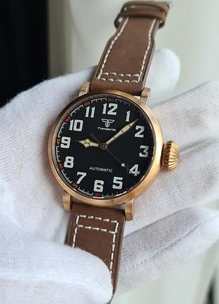 Чоловічий годинник часы tandorio automatic pilot sapphire bronze 100m 46.5mm нові