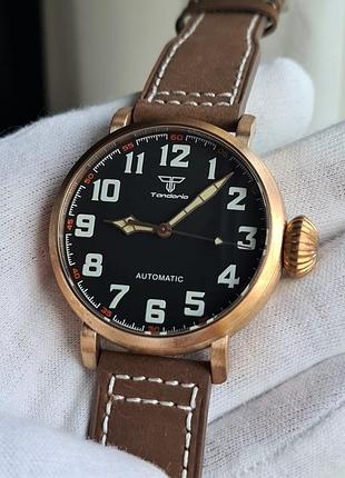 Чоловічий годинник часы tandorio automatic pilot sapphire bronze 100m 46.5mm нові