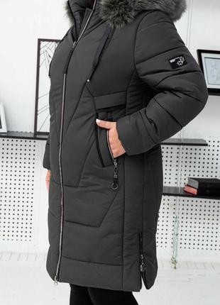 Женский теплый пуховик пальто куртка больших размеров с роскошны мехом енота. бесплатная доставка2 фото