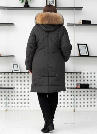 Женский теплый пуховик пальто куртка больших размеров с роскошны мехом енота. бесплатная доставка3 фото