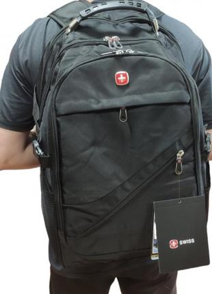 Функциональный рюкзак городской swiss bag 8810 с дождевиком 50*33*25 см 32 литра с usb и aux выходами чёрный3 фото