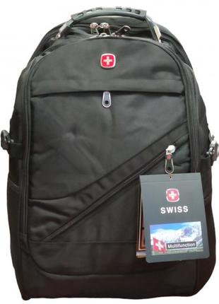 Функциональный рюкзак городской swiss bag 8810 с дождевиком 50*33*25 см 32 литра с usb и aux выходами чёрный7 фото