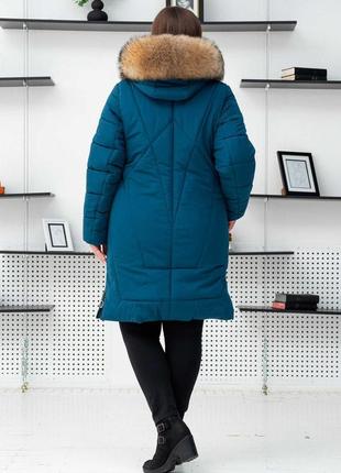 Женский теплый пуховик пальто куртка больших размеров с роскошны мехом енота. бесплатная доставка3 фото