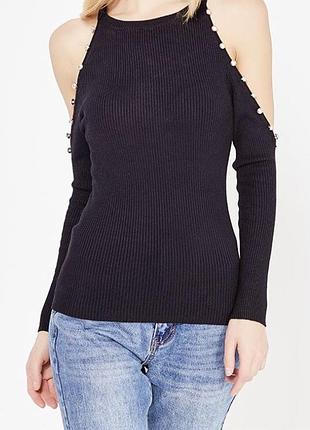 Свитер открытые плечи жемчуг lost ink