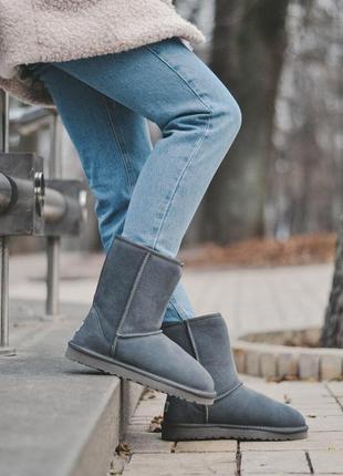 Ugg classic short! жіночі замшеві зимові уггі/ чоботи/ черевики/ місяцеходи 😍{із хутром}