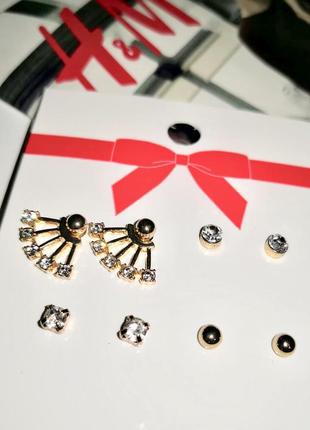 Сережки гвоздики h&m в золотистом исполнении, набор 4 пары4 фото