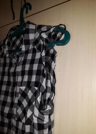 Рубашка блузка топ в клеточку в клетку чёрно-белая на завязках3 фото