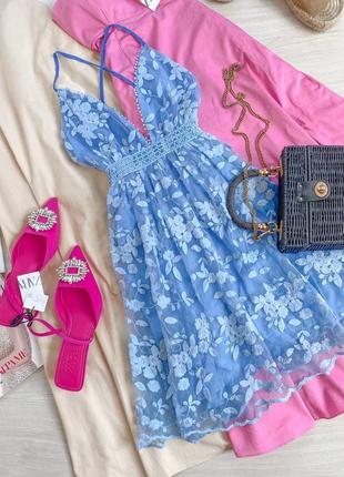 Крута голуба сукня  в мереживо з гарной спинкою від shein