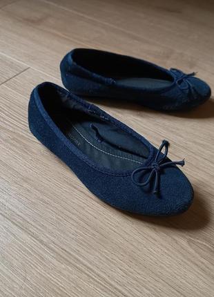 Замшевые балетки для девочки/ балетки темно- синего цвета/ туфли