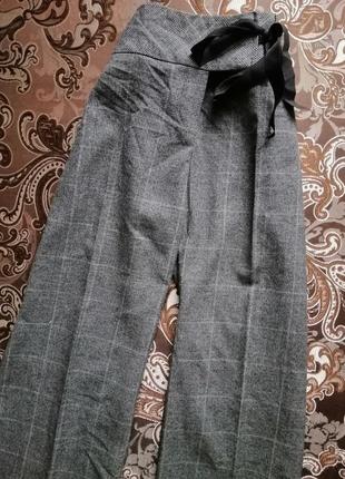 Кюлоты брюки короткие палаццо штаны бриджи классика серые клетка5 фото