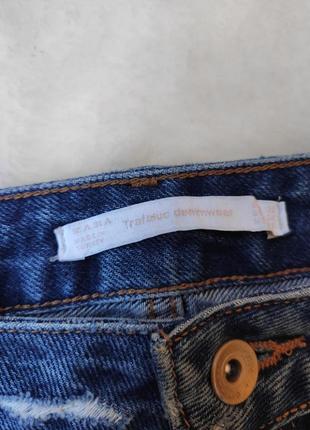 Сині щільні прямі джинси труби з квітковою вишивкою дірками бойфренд мом джинси zara9 фото