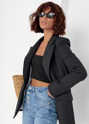 Класичний жіночий піджак без застібки — темно-сірий колір, m (є розміри)