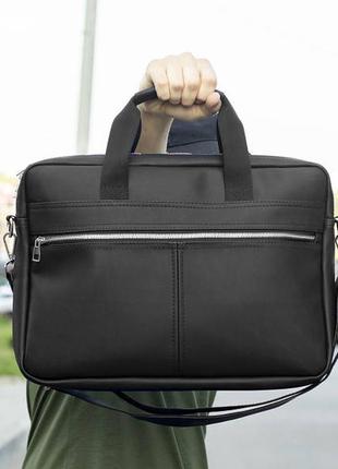 Стильна ділова сумка для ноутбука та документів tablet з якісної чорної екошкіри сумка портфе