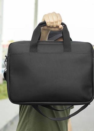 Стильна ділова сумка для ноутбука та документів tablet з якісної чорної екошкіри сумка портфе2 фото