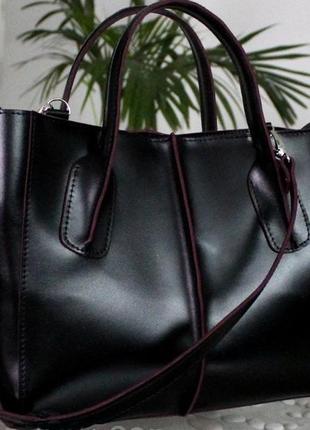 Женская сумка тоут из натуральной кожи чёрная