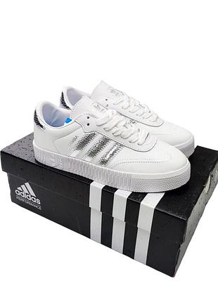 Жіночі кросівки adidas samba білі з сріблом / шкіряні кросівки адідас самба white