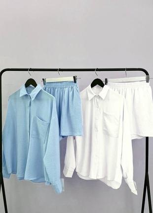 Багато кольорів барбі костюм жатка широка сорочка оверсайз блузка блуза піджак накладна кишеня довгі рукави шорти висока посадка резинка