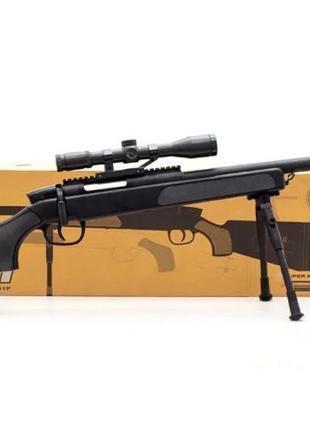 Снайперська гвинтівка cyma zm51 на кульках, лазерний приціл, метал та пластик, колір чорний в коробц