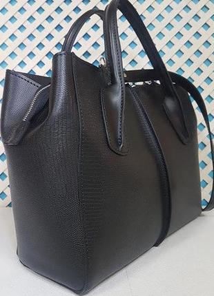 Женская сумка тоут из натуральной чёрной кожи6 фото
