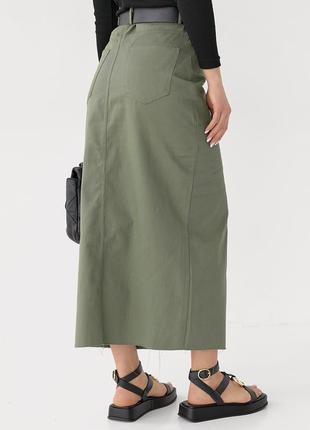 Коттоновая юбка-миди с разрезом6 фото