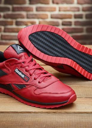 Mужские кроссовки reebok в красном цвете, яскраві червоні чоловічі шкіряні кросівки4 фото