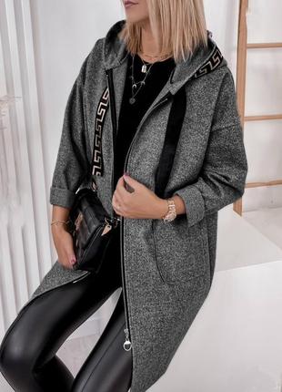 Кардиган женский длинный базовый осенний теплый на осень демисезонный бежевый коричневый черный серый кашемировый повседневный пальто батал9 фото