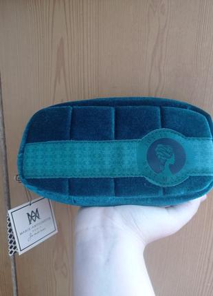 Косметичка велюрова м'яка або гаманець жіночий пенал текстильний кольору морська хвиля зелений блакитний1 фото