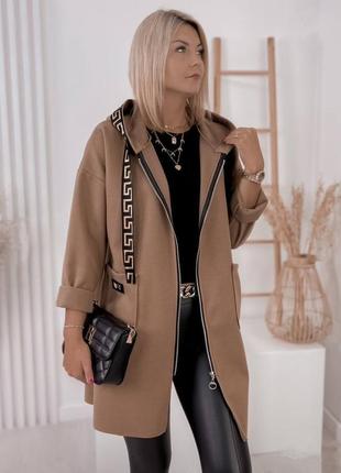 Кардиган женский длинный базовый осенний теплый на осень демисезонный бежевый коричневый черный серый кашемировый повседневный пальто батал7 фото