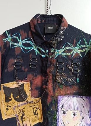 🖤 ручная роспись custom 🖤 asos anime рубашка кастом эксклюзив кастомная единственная в своем роде рубашка аниме ручную роспись10 фото