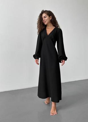 Платье льняное миди Черное5 фото