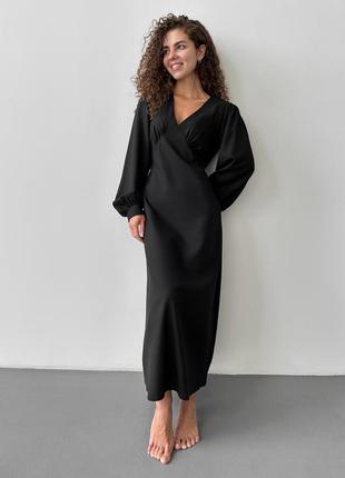 Платье льняное миди Черное