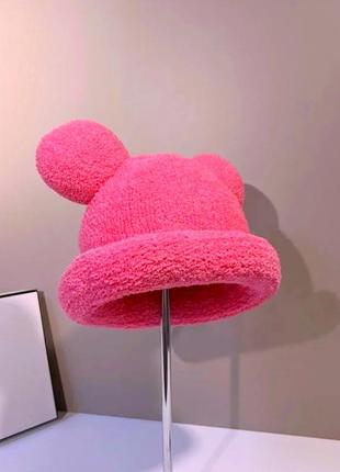 Шапка мікі маус з вушками та закотом (мінні маус, мишеня, ведмедик, тідді) молочна, унісекс wuke4 фото