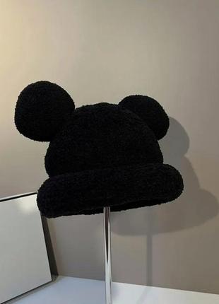 Шапка мікі маус з вушками та закотом (мінні маус, мишеня, ведмедик, тідді) молочна, унісекс wuke3 фото