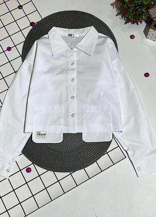 Укороченная белая рубашка блузка для девочки1 фото