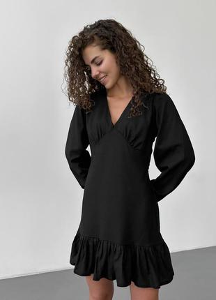 Сукня лляна міні з довгим рукавом чорна5 фото