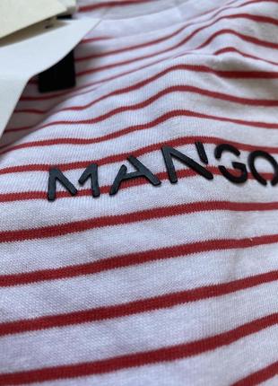 Футболка mango, футболка полоска, футболка в полоску с лого, футболка с логотипом полосатая, хлопковая футболка8 фото